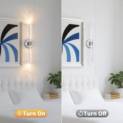 Silver Wall Light LED Battery Operated Wall Sconces(2 Pack), 20-Inch Dimmable Crystal Wall Sconce, Rechargeable Chrome Bubble Wall Lights, Wireless Wall Lamp for Bedroom, Living Room - color: Chrome