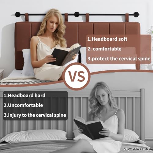 Queen Headboard Only, Wall Mounted Hanging Upholstered Bed Head Board | Modern Vertical Channel Design of Fine Linen, Elegant Brown Fluted Headboard for Bedroom (Brown, Queen Size) - color: Linen/Brown, size: Queen