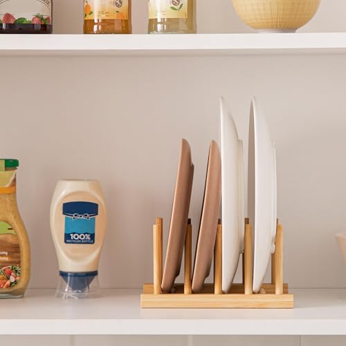 HBlife 2pcs Bamboo Dish Plate Bowl Cup Book Pot Lid Cutting Board Drying Rack Stand Drainer Storage Holder Organizer Kitchen Cabinet（Keep Dry） - color: Bamboo 4 Slots 2pcs