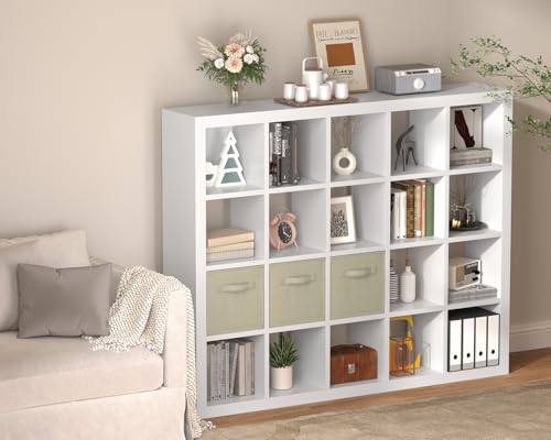 furtble Sturdy Wooden Bookshelf - 20-Cube Organizer, Multifunctional Cubicle Rack for Display & Storage, Living Room, Bedroom, Office, White - color: White, size: 20 cube