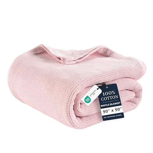 LANE LINEN 100% Cotton Blanket Queen Size - 300 GSM Waffle Blankets - Breathable, Lightweight & Durable - Premium Soft Blanket - Ideal for All Season Bedding & Sofa Throw - 90"x90" - Cherry Blossom - color: 02: Cherry Blossom, size: Queen
