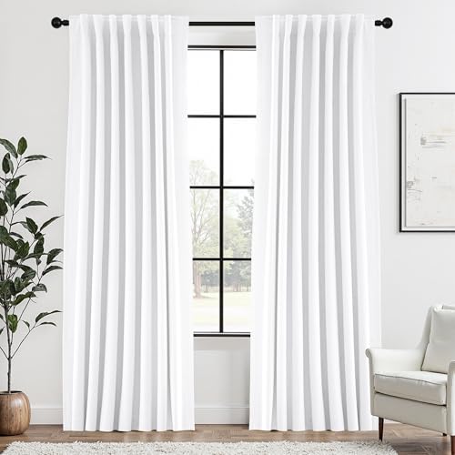 Linen Blackout Curtains 84 Inch Long for Living Room, Beige | Room Darkening, Thermal Insulated, Noise Reducing, Suitable for Bedroom, Baby Room, Linen Textured, 2 Panels Set, Back Tab - color: Beige, size: 52"W x 84"L (Pack of 2)