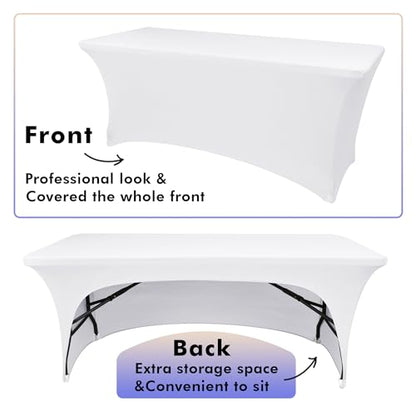Nasitos 2 Pack White 6 ft Table Cloth Fitted-Open Back Spandex Table Covers Fabric Washable and Wrinkle Resistant Stretch Tablecloth for Parties, Wedding, Banquet, Jewelry Trade Show, Craft Fair - color: White, size: 6FT