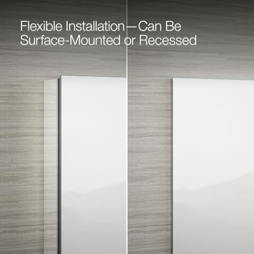 Kohler 55063-NA Embark Slim Medicine Cabinet Mirror, Adjustable Shelves with Mirrored Doors, 25 in. W x 26 in. H - size: 25 in. x 26 in., style: Flat Edge