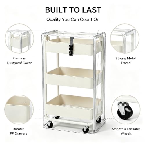 Rolling Utility Cart Cover Frosted PVC Dustproof Protective Cover 17x13x31 | Frosted PVC, waterproof, dustproof, privacy protection, durable, easy clean, custom fit, all-season use, tear-resistant - color: Transparent