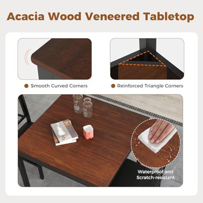 GOFLAME 3-Piece Dining Table Set for 2, Wooden Square Kitchen Table with 2 Upholstered Chairs, Space-Saving Dining Room Furniture Set for Dining Room, Breakfast Nook, Small Space, Brown & Black - color: Brown & Black
