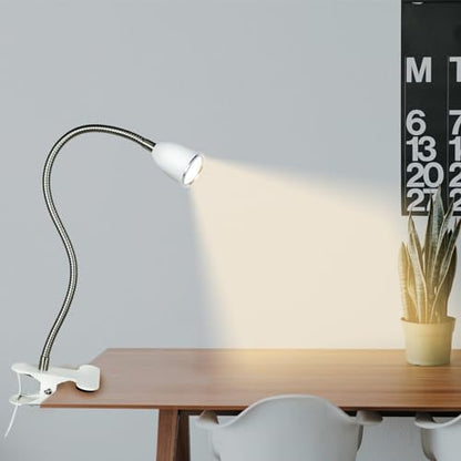 Desk lamp Eye-Caring Table Lamps, 360°Rotation Gooseneck Clip on Lamp Reading Light, Portable Reading Book Light, Clamp Light, Study Desk Lamps for Bedroom and Office Home Lighting (White with Dimme) - color: White with Dimmer
