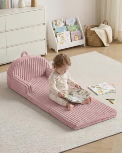 Blissful Diary Kids Couch, 2-in-1 Soft Kids Sofa, Kids Sofa Chair, Comfy Kids Furniture for Playroom, Reading & Play, Fuzzy Blush Pink - color: Fuzzy Blush Pink