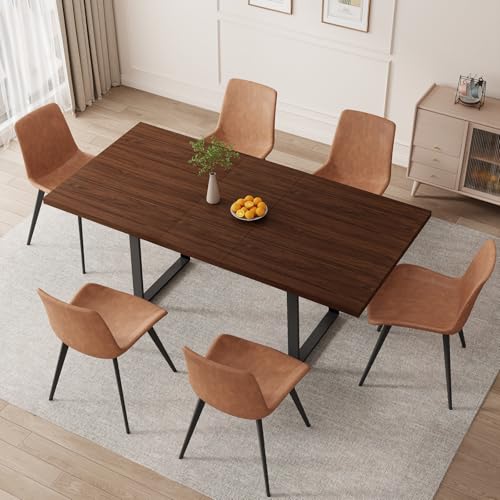 Mid-Century Extendable Dining Table Set, 51"-67", 6 Upholstered Chairs - color: Table + 6 Brown Chairs-b, size: 51"-67"