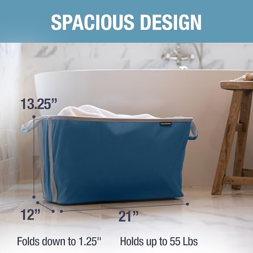 CleverMade Collapsible Laundry Basket, 60L Pop-Up Hamper, 2 Pack, Denim | Clear Floor Space Between Laundry Days | Each Basket Holds 55 lb, Stays Upright While Loading, and Folds to 1.25 Inches - color: Denim Gray