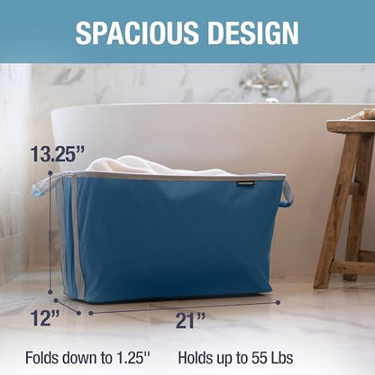 CleverMade Collapsible Laundry Basket, 60L Pop-Up Hamper, 2 Pack, Denim | Clear Floor Space Between Laundry Days | Each Basket Holds 55 lb, Stays Upright While Loading, and Folds to 1.25 Inches - color: Denim Gray