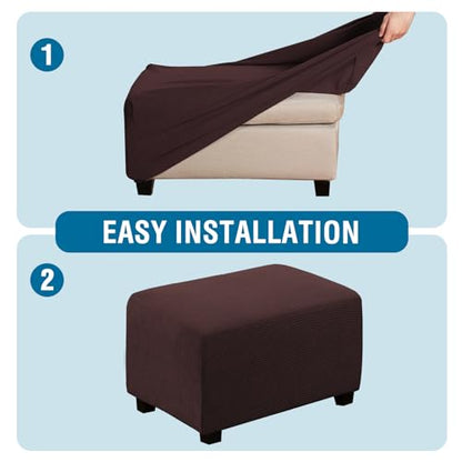 H.VERSAILTEX Ottoman Cover Slipcover Rectangle Fit Length 29'-34' Footrest Sofa Slipcovers Stool Cover Footstool Protector Covers Feature Stretch Thick Soft Jacquard Fabric Washable - Chocolate - color: Chocolate, size: Rectangle-Large
