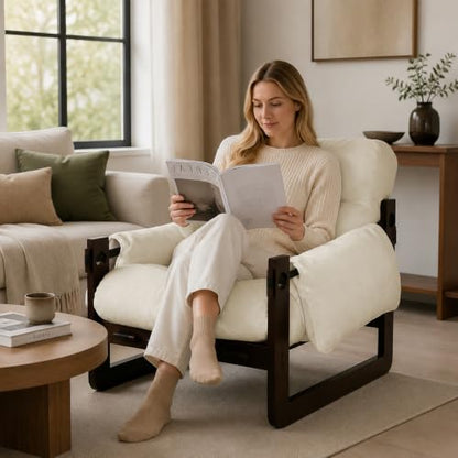 Chenille Accent Chair, Comfy Armchair for Living Room, Beige | Wide padded seat, high-density foam, solid wood frame, 350 lb support, comfy lounge chair, reading chair, bedroom chair - color: Chenille-beige
