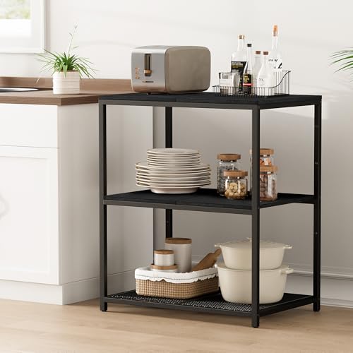 Homleke Kitchen Island with 3 Shelves, Workbench,Metal Frame | Kitchen Shelf with Large Wooden Workstation, Bakers Rack,Baker's Rack, Industrial, Black - color: Black, size: 23.6"L X 15.7"W X 31.5"H