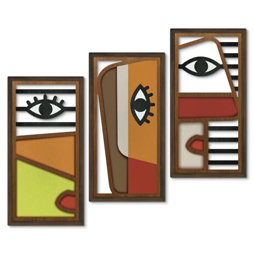 Putuo Decor Abstract Picasso Wall Decor, Set of 3 Modern Minimalist Face Boho Wall Art, Mid Century Aesthetic Style for Living Room Bedroom 16x8 in - color: Teal Green Deep