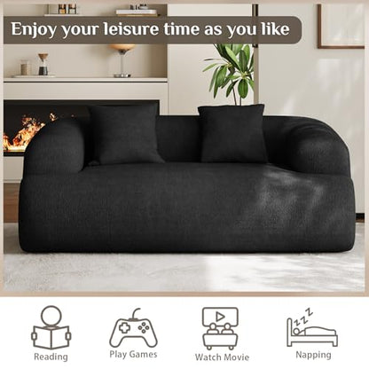 75" Boneless Cloud Loveseat, Modern Cute Curved Chenille Sofa, 2 Seater Compression Couch with 2 Pillows, No Assembly Required for Apartment Living Room, Black - color: Black, size: 75''