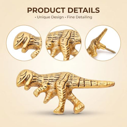 Indian Shelf Set of 3 Gold Dinosaur Wall Hooks for Coats, Bags and Hats - style: Tyrannosaurus