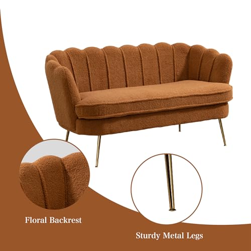 Chifee & Vingol Upholstered Small Loveseat for Small Space with Golden Legs,Caramel - color: Boucle-caramel