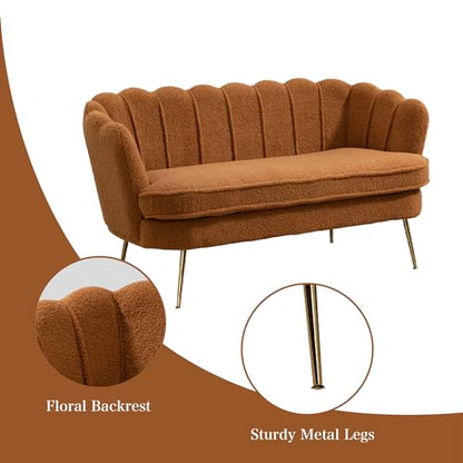 Chifee & Vingol Upholstered Small Loveseat for Small Space with Golden Legs,Caramel - color: Boucle-caramel