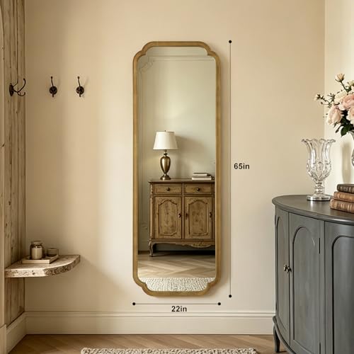Full Length Mirror Wall Mounted 65"x22", Rustic Wooden Frame Floor Mirror, Large Full Body Mirror for Bedroom, Leaning or Hanging Against Wall, Natural - color: Natural a, size: 65"L x 22"W