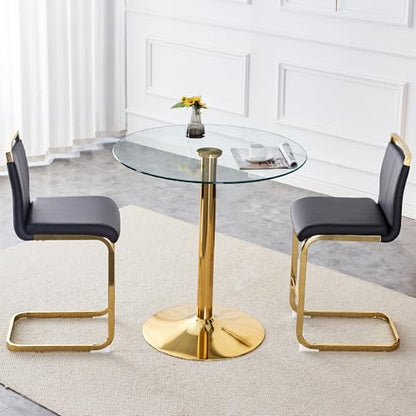 3-Piece Round Bar Table Set,Counter Height Dining Table Set,35" Tempered Glass Pub Table and Black Chairs,Round Gold bar Table Set for 2 for Small Spaces,Bistro,Kitchen,Cafe(36" H - color: Gold&black