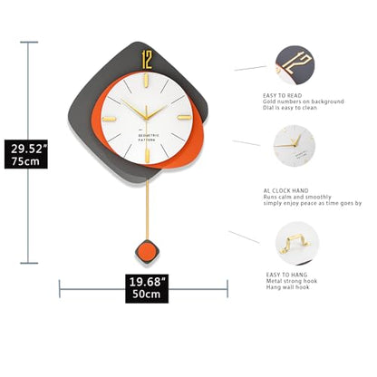 FLEBLE Large Wall Clocks for Living Room Decor Big Modern Clock Decortive | Analog Battery Operated for Home Bedroom Office Kitchen Bathroom 20inch Unique Wood Hanging Clock Pendulum Silent Non-Ticking - size: 20*30in