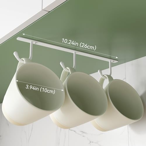 ECROCY Coffee Mug Holder Screw Mounting, 3 Pack Coffee Cup Holder with 9 Hooks, Sturdy Mug Hooks Under Cabinet with Wide Hook Spacing - color: White