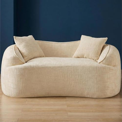 67" Curved Loveseat Sofa with 2 Pillows, Modern Boneless Couch in a Box, Small Cloud Loveseat for Bedroom Small Space Apartment Living Room, Memory Foam, Chenille, No Assembly (Beige) - color: Beige
