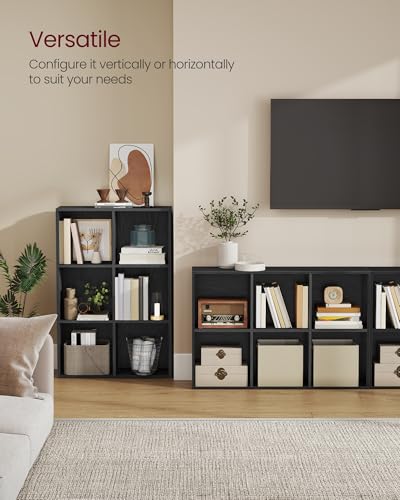 VASAGLE Bookcase Cube Shelf with 6 Compartments, 9.4 x 25.8 x 38.6 Inches | Bookshelf storage shelf, Ebony Black, CUSTOS Collection, ULBC423B01 - color: Ebony Black, size: 6 Cubes (9.4"D x 38.6"H), style: 1 Pack
