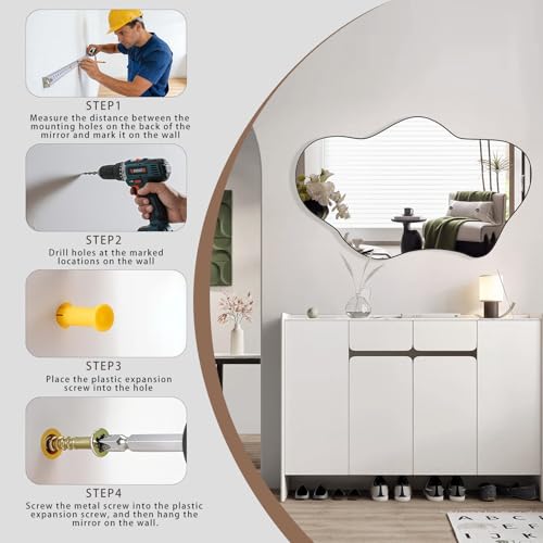 Irregular Wall Mirror, 22"x32" Wavy Cloud Bathroom Vanity Mirrors | Unique Asymmetrical Abstract Mirror with Tempered Glass for Bedroom, Living Room, Entryway, Hallway, Cloakroom - size: 32"L x 22"W