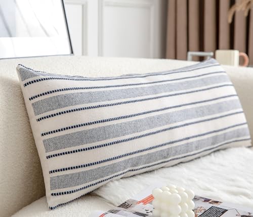 Cethom Decorative Boho Lumbar Pillow Covers, Modern Farmhouse Couch Pillowcase, 14 x 36 Long Accent Body Throw Pillow Covers, Sofa Bed Living Room Decor Cushion Case, Navy Blue and Beige, Pack of 1 - color: Navy Blue, size: 36" x 14" (Pack of 1)