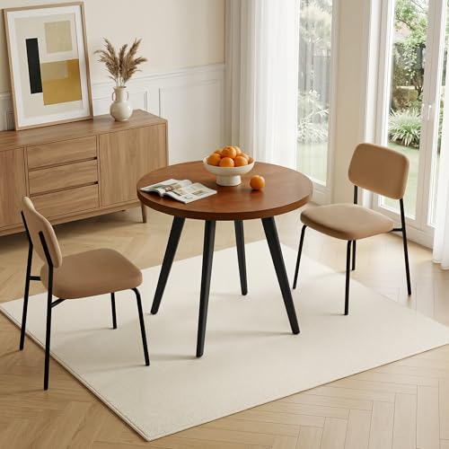 Round Dining Table for 2, 31.5" Small Kitchen Circle Table Space-Saving | Brown Mid-Century Modern with 1.4" thick Walnut-grain Top, Kitchens, Dining Rooms, Apartments, Breakfast Nooks - color: Brown