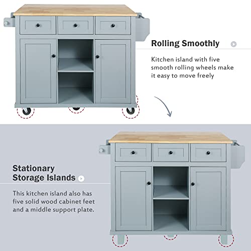 Kitchen Island, Rolling Kitchen Cart with Drop Leaf Top | Drop leaf countertop expands prep and serving space, folds down to save room in compact kitchens or dining areas - color: Blue + Mdf + Rubber Wood