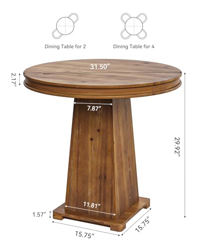 LITTLE TREE Solid Wood Round Dining Table, 31.5" Small Kitchen Table for 2, Modern Farmhouse Dinner Table for Dining Room, Kitchen, Living Room, Artistic Geometric Base, Table Only (Rustic Brown) - color: Rustic Brown