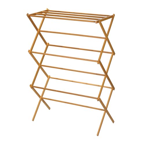 Household Essentials Bamboo Folding Clothes Drying Rack, Upscale Laundry Rack with 11 Dowels, Environmentally Friendly, Stable Frame, Shelf for Drying Flat - color: Natural Bamboo