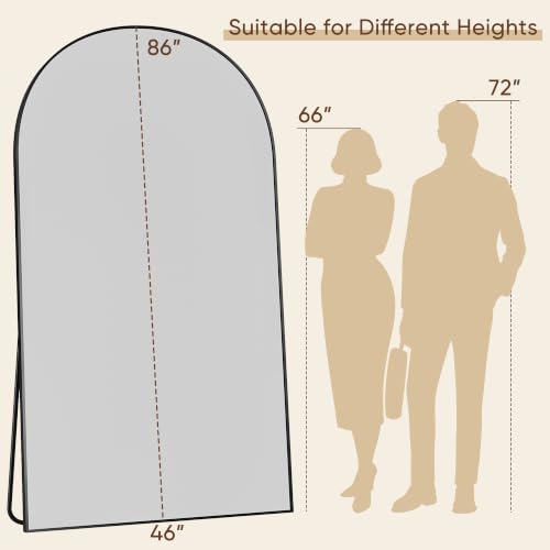 86"x46" Arched Full Length Mirror, Large Floor Mirror, Black | Oversized Aluminum Full Body Mirror, HD Shatterproof Tempered Glass, Lean/Stand/Wall for Living Room,Bedroom, Dressing Room - color: Black, size: 86"L x 46"W