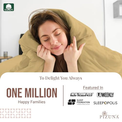 Pizuna 100% Cotton Full Duvet Cover Set 400 Thread Count Tan | Long Staple Combed Cotton Sateen Weave 3 Piece Luxurious Cool Full Comforter Cover with Hidden Button Closure - color: 110 Tan, size: Full