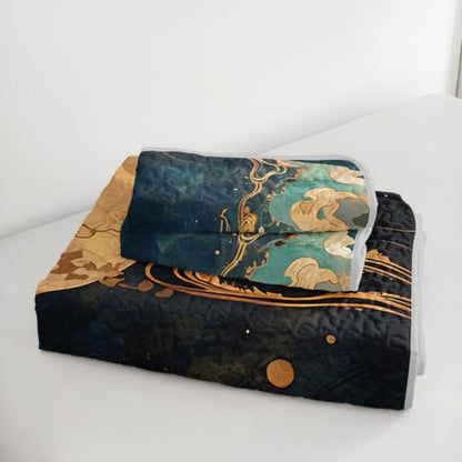AILONEN Cloud Deer King Quilted Comforter Set, Moonlit Peak Printed Bedding with 2 Pillowcases, Microfiber Filling, Main Family Bedroom - color: Moon Night Elk, size: King