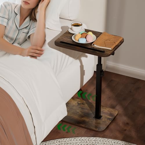 TV Tray Side Table for Couch | 360° Swivel, Adjustable Height Rotating, C Table End Table Laptop Desk, Phone & Tablet Slot - color: Rustic Brown