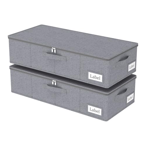 Yawinhe 27L UnderBed Storage Containers,2 Pack Closet Organizers,Grey | Blanket Storage Bags with Clear Window and 4 Handles; Foldable Underbed Bins Containers with Clear Window for Beddin - color: Grey, size: 23.6x11.8x6in/2-Pack