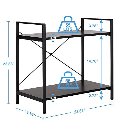 Nouva Small Bookshelf for Small Space 2 Tier Industrial Bookcase Wood and Metal Bookshelves Open Shelf for Bedroom, Living Room, Office, Kitchen, Dark Gray Oak