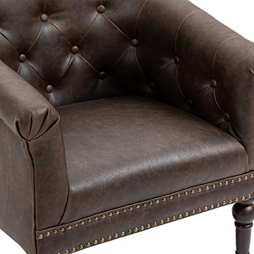 PU Leather Barrel Accent Chair, Modern Upholstered Armchair, Chocolate | Comfy Living Room Chair, Nailed Trim Barrel Arm Chair Bedroom Reading Seat | 27"D x 30"W x 30"H - color: Chocolate