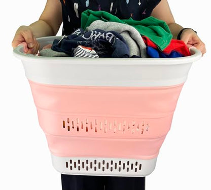 SAMMART 40L (10.5 Gallon) Collapsible Plastic Laundry Basket - Foldable Pop Up Storage Container/Organizer - Portable Laundry Hamper - Space Saving (1, Grey/Quartz Pink) - color: Grey/Quartz Pink