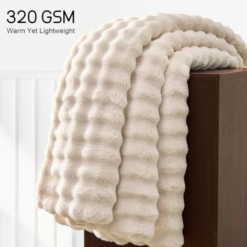 Lotus Karen 3D Bubble Fleece Blanket - Ultra Soft Fluffy Beige Twin Blanket for Couch, Lightweight Cozy Throw for All Season, Adults Women Kids(Beige, 60"x80") - color: 04 Beige, size: Twin (60" x 80")