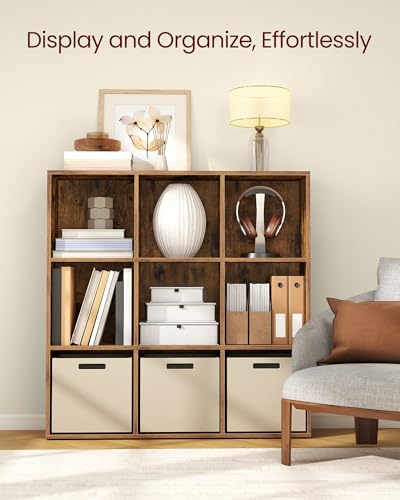 VASAGLE Bookcase Cube Shelf with 9 Compartments, 9.4 x 38.6 x 38.6 Inches | Bookshelf storage shelf, Rustic Brown, CUSTOS Collection, ULBC477K01 - color: Rustic Brown, size: 9 Cubes (9.4"D x 38.6"H), style: 1 Pack