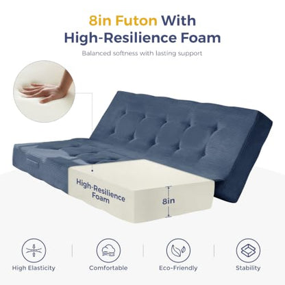 MAXYOYO Foldable Mattress, 8-Inch Tufted Futon Mattress with Handles | Tufted Floor Sofa Bed and Versatile Mattress, Carry Handles for Living Rooms or Guest Rooms, Frame Not Included, Dusty Blue - color: Dusty Blue