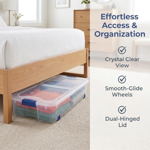 Under Bed Storage Bin 66 Quart, Clear Rolling Container with Wheels & Lid (1 Pack) - size: 1 Pack
