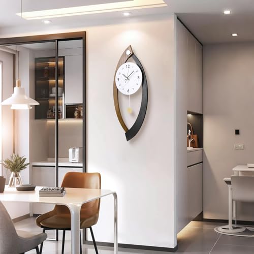 23.6 x 9.8inch Decorative Wall Clocks with Pendulum Solid Wood Frame | Large Modern Unique Clock for Wall Decor Living Room,Kitchen,Home,Bathroom,Bedroom - color: O - a Symmetry Shape