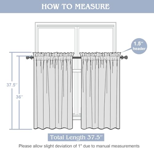 Gwine Black Curtains 36 Inch Length, Light Filtering Short Half Window Curtains Over Sink, Jacquard Leaf Tufted Textured Sheer Curtain for Bathroom Basement RV Camper, 42" Wx36 L, 2 Pieces - color: Black, size: 42"W x 36"L (Pack of 2)