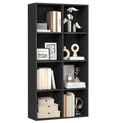 VASAGLE Bookcase Cube Shelf with 8 Compartments, 9.4 x 25.8 x 51 Inches | Bookshelf storage shelf, Ebony Black, CUSTOS Collection, ULBC424B01 - color: Ebony Black, size: 8 Cubes (9.4"D x 51"H), style: 1 Pack